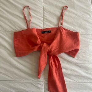 SHEIN Coral Tie-Front Crop Top
